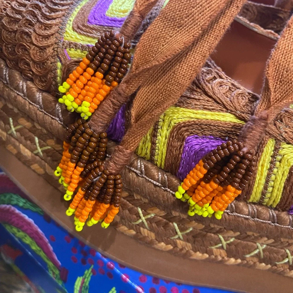 FARM Rio Brown Platform Espadrilles with Yellow & Purple Accents - Picture 10 of 16